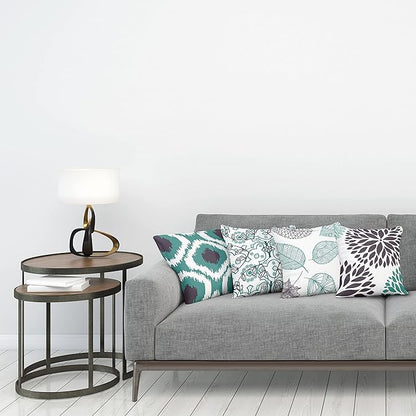 Ambesonne Vintage Throw Pillow Cushion Case Pack of 4, Bohemian Ornamental Leaves Dahlia Pattern Geometric Art Curlicue Motif, Modern Accent Double-Sided Digital Printing, 16", Teal Indigo and White