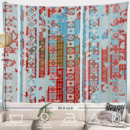 Batmerry Boho Tribal Tapestry, Aztec Ethnic Tribal Colorful Boho Abstract Distress Watercolor Wall Hanging Polyester Fiber White Ruffled Around For Dorm Room Bedroom Living Room, 90.6 X 78.7 Inches