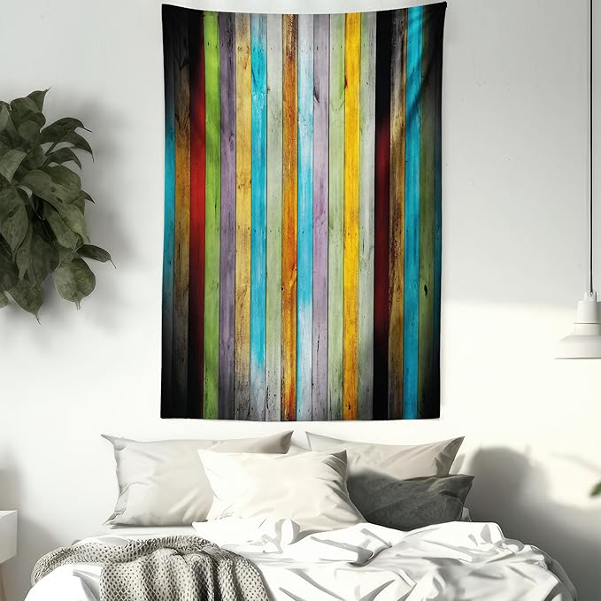Lunarable Colorful Tapestry, Vertical Wood Planks in Carpentry Oak Timber Rustic Country, Fabric Wall Hanging Decor for Bedroom Living Room Dorm, 23" X 28", Brown