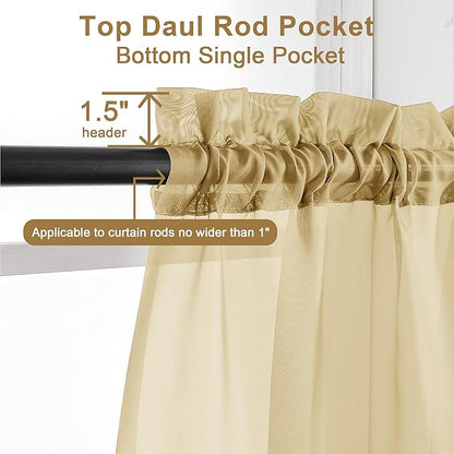 Chyhomenyc Sheer Gold Curtains 90 inches Long 2 Panels, Light Filtering Soft Airy Solid Elegant Voile Window Treatment Drapes for Bedroom Living Room Wedding Party Decor, 42 Wx90 L Inches