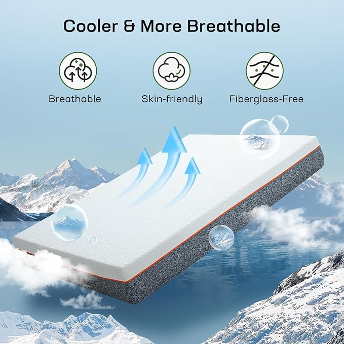 Marsail 8 Inch Twin Size Mattress, Cooling Gel Memory Foam, Fiberglass Free Breathable Cooling Bed Twin Mattress, Medium-Firm in A Box