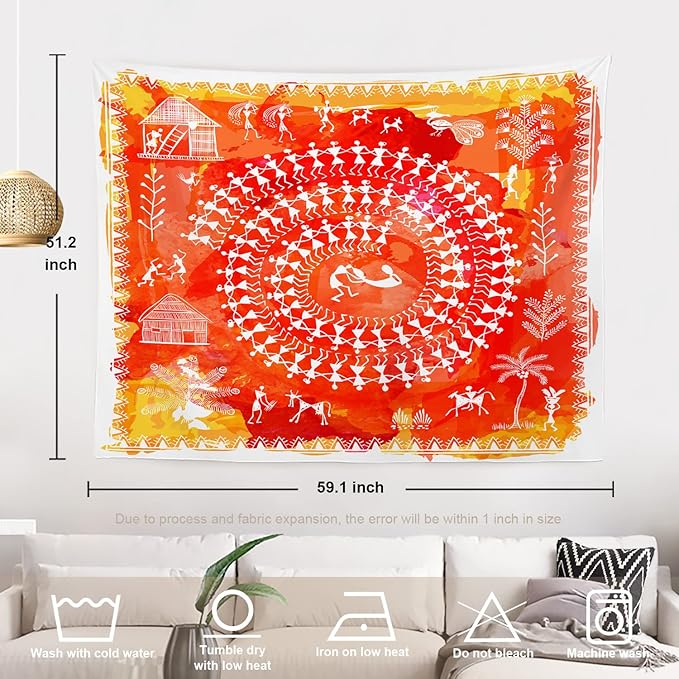 Batmerry Native American Tapestry, Ancient Tribal Art India Navajo Design Print Picnic Mat Hippie Trippy Tapestry Wall Art Decor for Bedroom Living Room, 51.2 x 59.1 Inches, Traditional