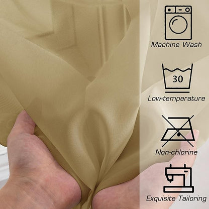 OWENIE Sheer Curtains 54 Inch Length 2 Panels Set, Gold Sheer Curtain for Living Room, Clear Short Curtains for Small Window, 2 Pcs 84 Width 54 Long, Gold