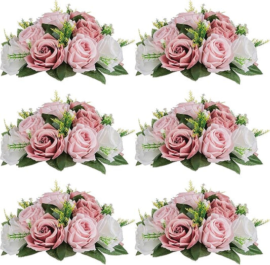 NUPTIO Flower Balls for Wedding Centerpieces - 6 Pcs 9.5 inch Diameter Fake Flower Ball Arrangement Bouquet Party Centerpieces for Tables - Dusty Rose Bouquet Centerpiece Flowers for Wedding Table