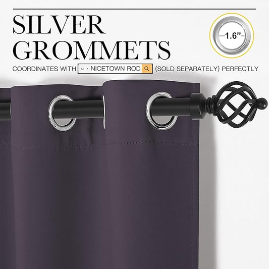 NICETOWN Greyish Purple Blackout Curtains 48 inches Length for Laundry Room, 2 Panels, 42" Wide, Thermal Insulated Decoration Drapes for Short Window