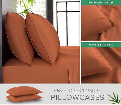 Full Sheets by Pure Bamboo, Genuine 100% Organic Viscose Derived from Bamboo Bed Sheet Set, Luxuriously Soft & Cooling, Double Stitching, Lifetime Quality Promise (Full, Terracotta)