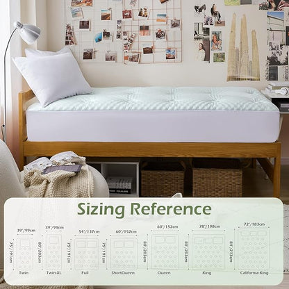 Hansleep Twin Mattress Topper Viscose Derived from Bamboo, Memory Foam Pillow Top Mattress Topper Twin with Deep Pocket, Breathable Mattress Pad for Back Pain Relief, 39" x 75", White