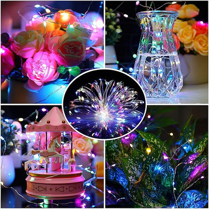 ZGWJ 50 Pack Fairy Lights Battery Operated, 7ft 20 Mini LED Fairy String Lights Silver Wire 3 Modes for DIY, Parties, Wedding, Bedroom, Halloween Christmas Decoration Multicolor