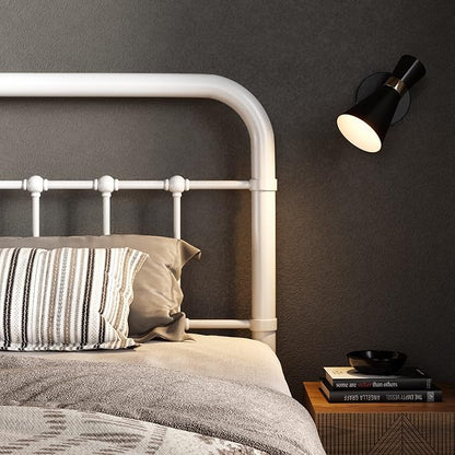 Allewie King Size Metal Platform Bed Frame with Victorian Style Wrought Iron-Art Headboard/Footboard, No Box Spring Required，White