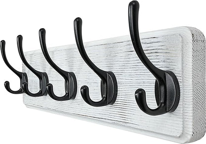 WEBI Coat Rack Wall Mount,Coat Hanger Wall,16" Hole to Hole,Coat Hooks Wall Mounted,Hook Rack Rail,5 Hooks for Hanging Coats,Hats,Jacket,Clothes,Entryway,Black/White
