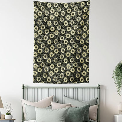 Lunarable Sunflower Tapestry Twin Size, Abstract Nature Inspired Illustration Bouquet Retro Composition, Wall Hanging Bedspread Bed Cover Wall Decor, Twin Size, Yellow Green