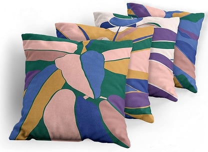 Ambesonne Floral Throw Pillow Cushion Case Pack of 4, Abstract Botanical Look Design of Modern Leafy Plant Ornament Print, Modern Accent Double-Sided Digital Printing, 20", Hunter Green Blush and Blue