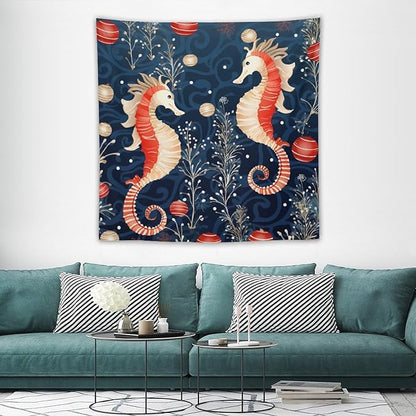 MaSiledy Seahorse Christmas Kiss Beach Tapestries Ocean Theme Tapestry Vintage Aesthetic Tapestries Landscape Tapestry for Bedroom Colorful Wall Hanging Aesthetic Wall Art For Room Decor 60"x60"