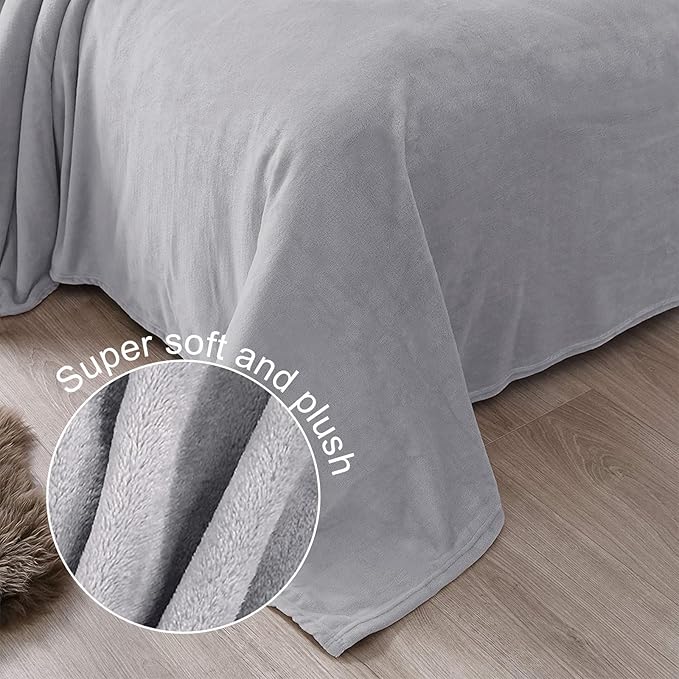 Exclusivo Mezcla Fleece Blanket Twin Size for Bed, Super Soft and Warm, All Season Use, Cozy, Plush, Lightweight, 90x66 Inches, Light Grey