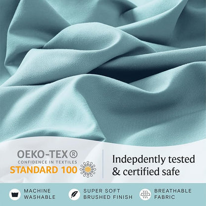 LuxClub 5 PC Split King Sheet Set, Breathable Luxury Bed Sheets, Deep Pockets Wrinkle Free Cooling Sheets Machine Washable Hotel Bedding Silky Soft - Aqua Split King