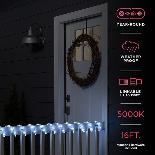 UltraPro LED Rope Lights, 16ft Classic Clear Rope, Cool White Light 5000K, Indoor/Outdoor, Flexible, Linkable, Durable, Rope Lights Outdoor, 54842
