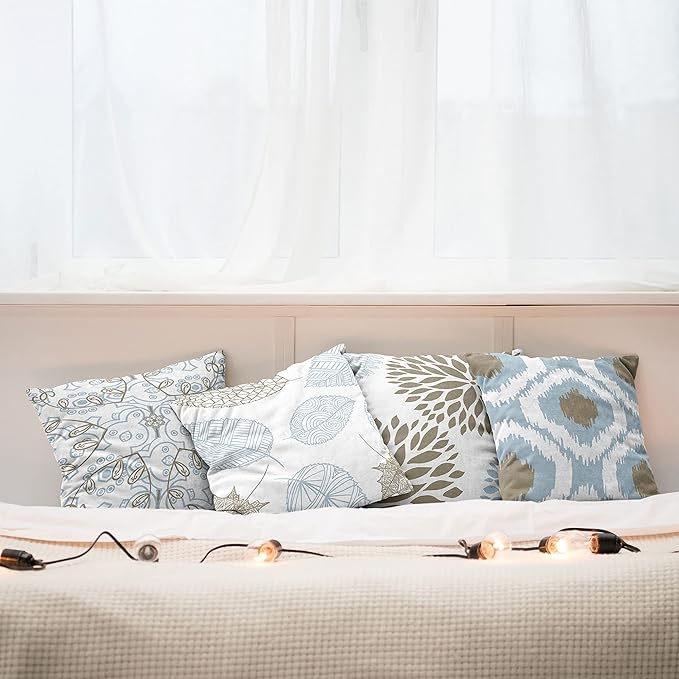 Ambesonne Vintage Throw Pillow Cushion Case Pack of 4, Bohemian Ornamental Leaves Dahlia Pattern Geometric Art Curlicue Motif, Modern Accent Double-Sided Digital Printing, 24", Blue Grey and Cocoa