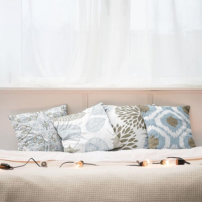 Ambesonne Vintage Throw Pillow Cushion Case Pack of 4, Bohemian Ornamental Leaves Dahlia Pattern Geometric Art Curlicue Motif, Modern Accent Double-Sided Digital Printing, 24", Blue Grey and Cocoa