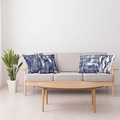 Ambesonne Vintage Throw Pillow Cushion Case Pack of 4, Abstract Grunge Effect Brushstrokes and Waving Striping Stains Paisley Drops, Modern Accent Double-Sided Digital Printing, 18", Violet Blue White