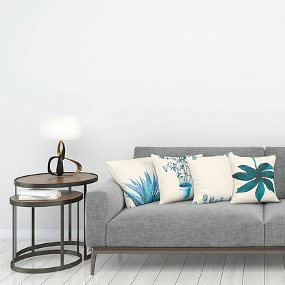 Ambesonne Botanical Throw Pillow Cushion Case Pack of 4, Minimalist Watercolor Painting Leaves Agave Branches Plant in a Pot, Modern Accent Double-Sided Digital Printing, 20", Teal Sea Blue and White
