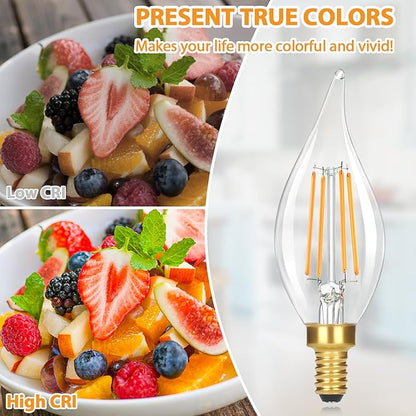 GoBright Dimmable E12 LED Candelabra Bulbs 40W Equivalent, 460LM Soft Warm White 2700K Candle Light Bulbs with Vintage Flame Tip, 4W CA10 Clear Glass LED Bulbs for Chandelier, Pendant, 6-Pack