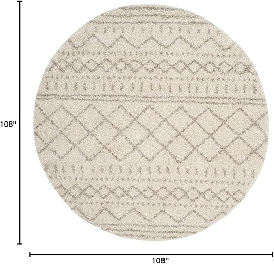 SAFAVIEH Arizona Shag Collection Area Rug - 9' Round, Ivory & Beige, Moroccan Design, Non-Shedding, 1.6-inch Thick, Ideal for High Traffic Areas in Living Room, Bedroom (ASG741A-9R)