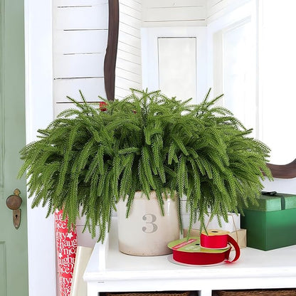 24 Pcs Artificial Norfolk Pine Branches, Faux Norfolk Pine Stems DIY Crafts Faux Christmas Norfolk Pine Branches for Xmas Indoor Outdoor Home Decor (24)