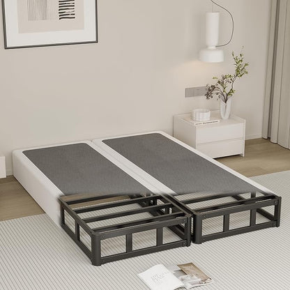 Split California King Box Spring 7 Inch, Heavy Duty Metal Box Spring Cal King Size with Fabric Cover, Noise-Free, Quick Assembly