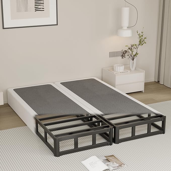 Split King Box Spring 5 Inch, Low Profile Heavy Duty Metal Box Spring King Size with Fabric Cover, Noise-Free, Quick Assembly