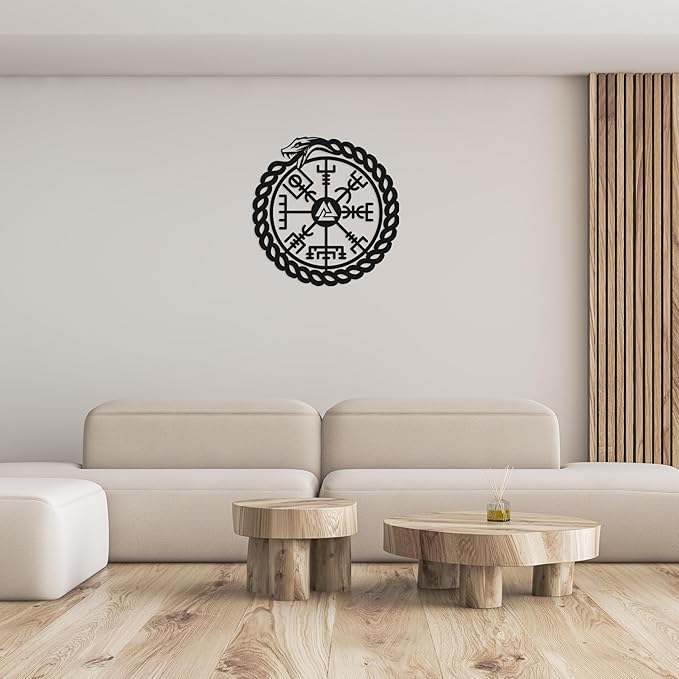 TOLARY Ouroboros Snake Vegvisir Metal Wall Art, Viking Compass Metal Wall Decor, Extra Large Outdoor Wall Decor, Scandinavian Design Wall Hanging, Modern Scandinavian Home Decor