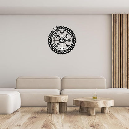 TOLARY Ouroboros Snake Vegvisir Metal Wall Art, Viking Compass Metal Wall Decor, Extra Large Outdoor Wall Decor, Scandinavian Design Wall Hanging, Modern Scandinavian Home Decor