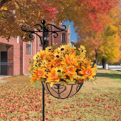 Waipfaru Artificial Fake Fall Hanging Mums Plants Flowers Basket for Outdoor, Faux Mums Floral Hanging Plant in Hang Planter Look Real UV Resistant for Porch Patio Balcony Yard Outdoor Decor (2Pcs)
