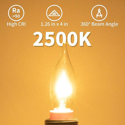 20-Pack E12 Candle Light Bulbs 25W Warm White 2500K, 240 Lumen Dimmable Chandeier Light Bulbs for Ceiling Fan, Pendants or Outdoor, CA10 Clear Candelabra Base Bulbs
