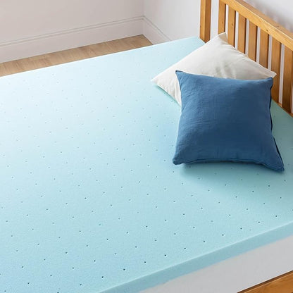 Best Price Mattress 2 Inch Ventilated Memory Foam Mattress Topper, Cooling Gel Infusion, Dorm Essentials, Short Queen Blue