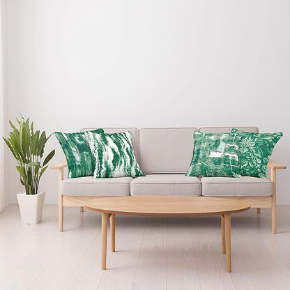 Ambesonne Vintage Throw Pillow Cushion Case Pack of 4, Abstract Grunge Effect Brushstrokes and Waving Striping Stains Paisley Drops, Modern Accent Double-Sided Digital Printing, 24", Forest Green