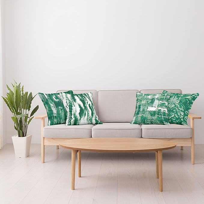Ambesonne Vintage Throw Pillow Cushion Case Pack of 4, Abstract Grunge Effect Brushstrokes and Waving Striping Stains Paisley Drops, Modern Accent Double-Sided Digital Printing, 16", Forest Green