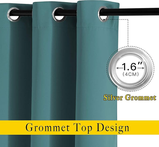 NICETOWN Blackout Curtains for Kids Room - Triple Weave Microfiber Home Thermal Insulated Solid Ring Top Blackout Panels/Drapes for Bedroom(Sea Teal, Set of 2, 52 x 95 Inch)