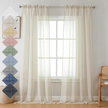 Aiyufeng Kirei Farmhouse Sheer Curtains Flax Textured for Living Room, Semi Sheer Vertical Drapes Privacy with Light Filter for Home Office/Farm House, W40 x L72, Linen, 1 Pair