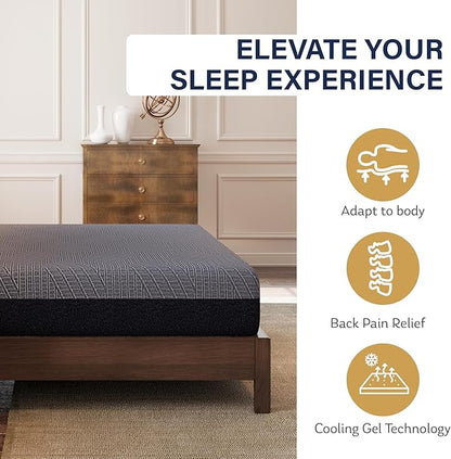 EGOHOME 10 Inch King Mattress, Copper Gel Cooling Memory Foam Mattress for Back Pain Relief,Therapeutic Double Mattress Bed in a Box, Made in USA, CertiPUR-US Certified, 76x80x10 Black