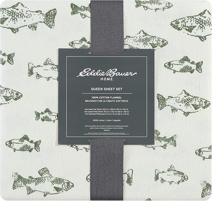 Eddie Bauer - Full Sheets, Cotton Flannel Bedding Set, Brushed For Extra Softness, Cozy Home Decor (School of Fish, Full)