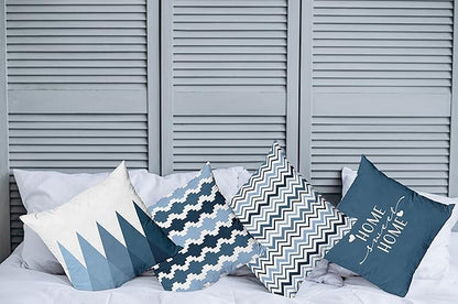 Ambesonne Modern Throw Pillow Cushion Case Pack of 4, Geometric Style Pattern of Triangles Zigzags Love Home Phrase Design, Modern Accent Double-Sided Digital Printing, 18", Petrol Blue and White