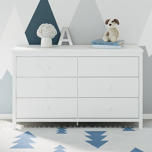Storkcraft Alpine 6-Drawer Dresser (White) – GREENGUARD Gold Certified, White Dresser for Bedroom, Kids & Nursery Storage Drawers, Safety Interlocking Drawers, Pre-Installed Tracks, Kids Bedroom