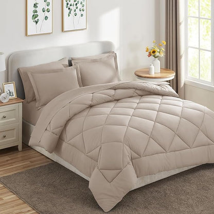 CozyLux King Size Comforter Set Linen - 7 Pieces Bed in a Bag King, Luxury Soft Bed Set for All Seasons, Bedding Set with Down Alternative Comforter, Sheets, Pillowcases & Shams