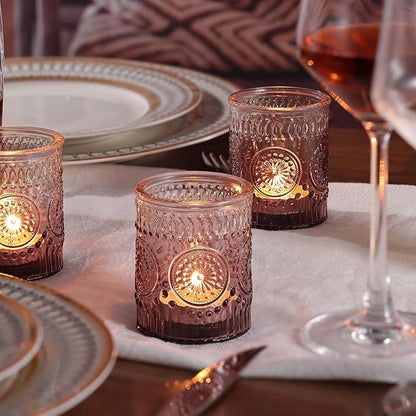 12pcs Purple Votive Candle Holder, Glass Tea Lights Candle Holders for Wedding Table Centerpieces, Birthday Parties and Home Decor