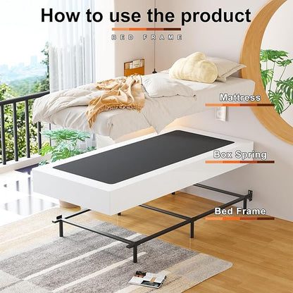 EMODA 8 Inch Twin Box Spring Heavy Duty Metal Mattress Foundation Bed Base with Fabric Cover, Easy Assembly