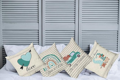 Ambesonne Romantic Throw Pillow Cushion Case Pack of 4, Love Hearts Arrow You and Me Be My Valentine Hugs Kisses Lettering, Modern Accent Double-Sided Digital Printing, 18", Teal Ivory Pale Eggshell