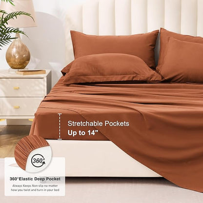 Love's cabin Full Comforter Set Burnt Orange, 7 Pieces Full Bed in a Bag, All Season Bedding Sets with 1 Comforter, 1 Flat Sheet, 1 Fitted Sheet, 2 Pillowcase and 2 Pillow Sham