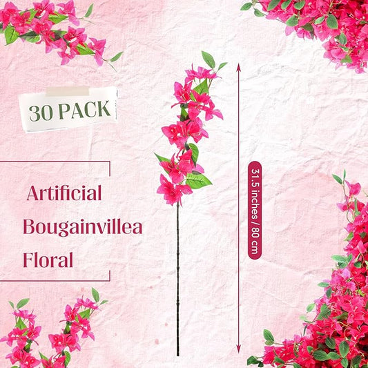 30 Pcs Artificial Faux Bougainvillea Fake Flower Silk Bougainvillea Branches UV Resistant Outdoor Indoor Decoration for Wedding Home Centerpieces Outside Decor (Rose Red)