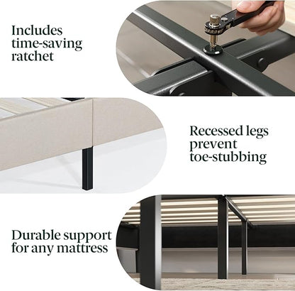 ZINUS Ibidun Upholstered Platform Bed Frame, Mattress Foundation, Wood Slat Support, No Box Spring Needed, Eco Friendly WonderBox (TM), Easy Assembly, Soft Beige, Queen