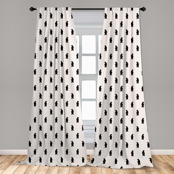 Ambesonne Animal Curtains, Bear Silhouettes on Cream Background Abstract Simplistic Style Pattern Print, Window Treatments 2 Panel Set for Living Room Bedroom, Pair of - 28" x 95", Cream Black